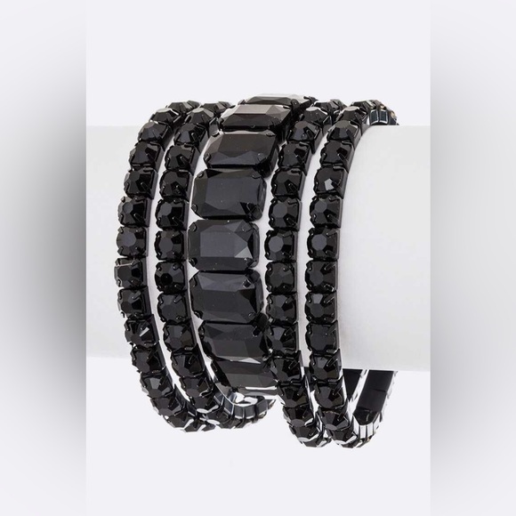 5PCS Pink Emerald Cut Round Stone Stretch Evening Bracelets - Picture 3 of 7